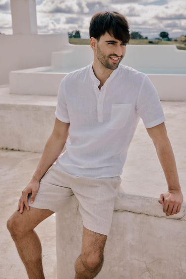 Mens Mandarin Short Shirt | White
