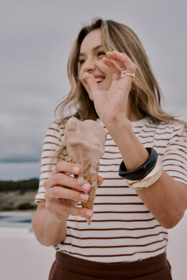 Essential Cotton Tee | Choc and White Stripe