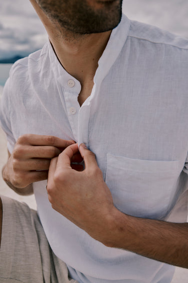 Mens Mandarin Short Shirt | White