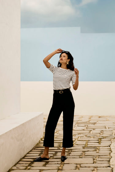 Essential Cotton Tee | Navy and White Stripe