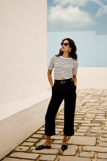 Essential Cotton Tee | Navy and White Stripe