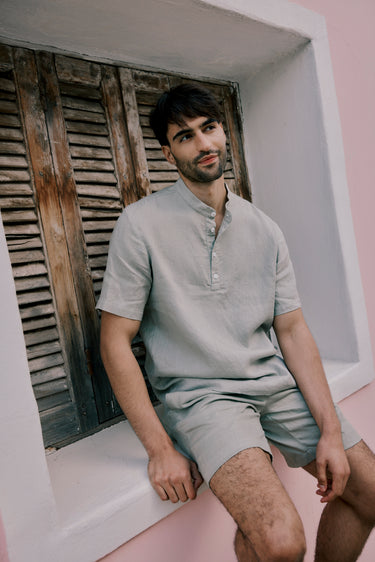 Mens Mandarin Short Shirt | Pistachio
