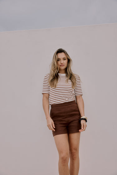 Essential Cotton Tee | Choc and White Stripe