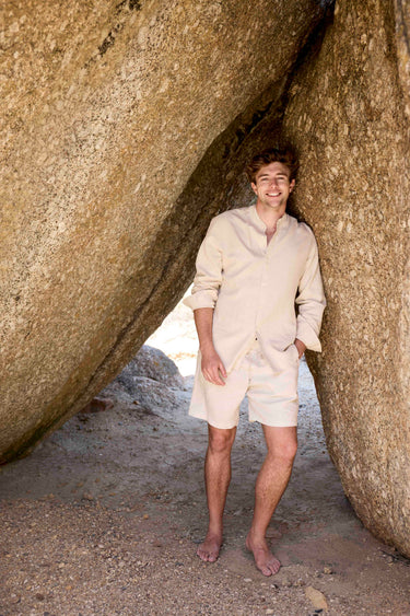 Mens Mandarin Long Shirt | Natural