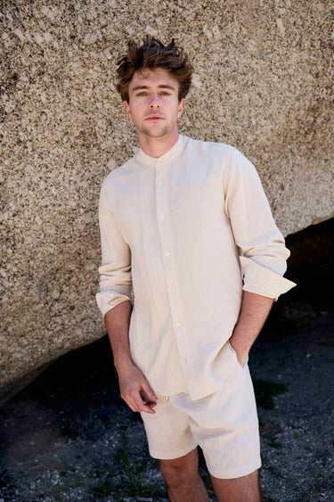 Mens Mandarin Long Shirt | Natural