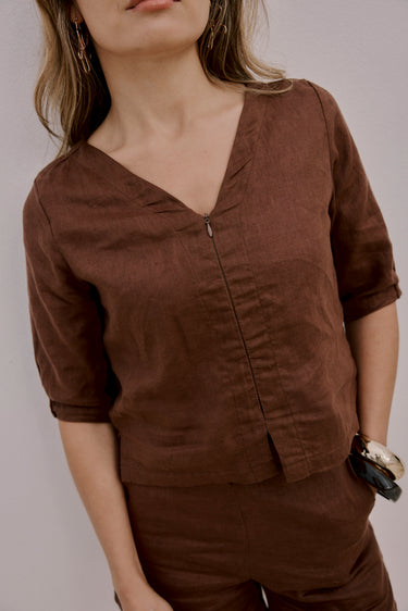 Linen Poppy Top | Chocolate