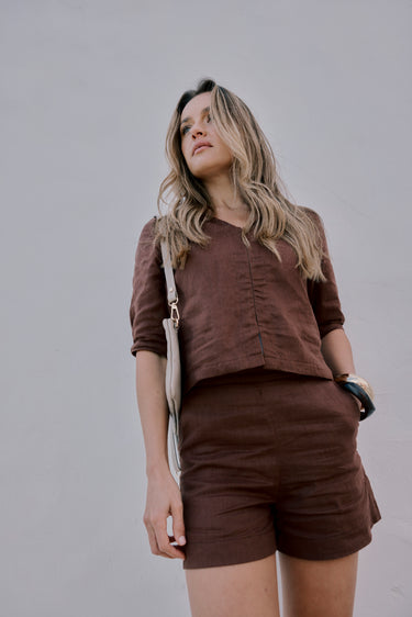 Linen Poppy Top | Chocolate