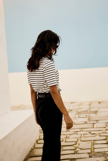 Essential Cotton Tee | Navy and White Stripe