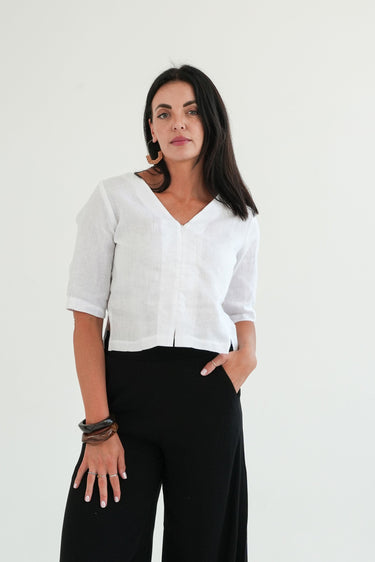 Linen Poppy Top | White