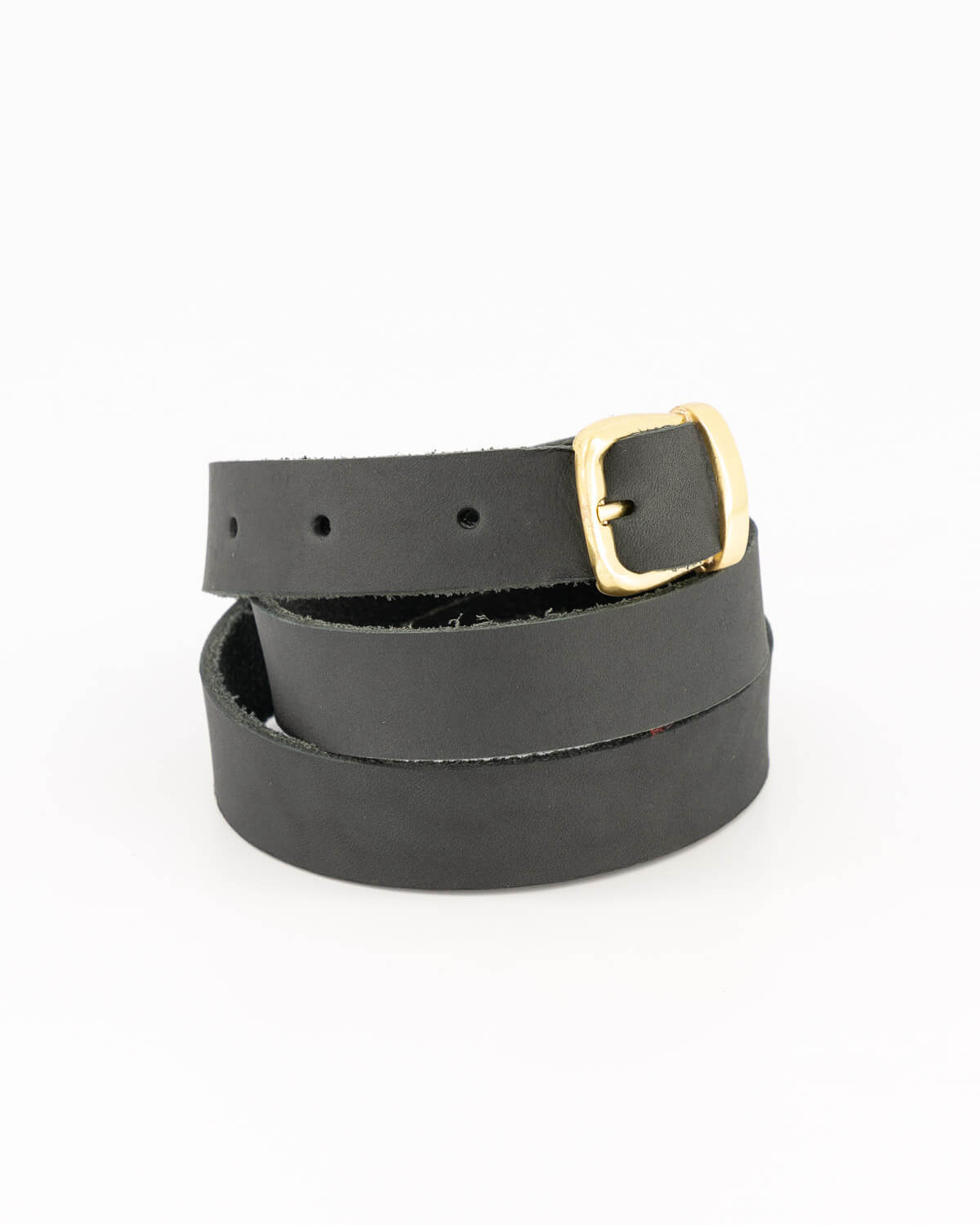 Black leather waist belt with gold buckle detail 